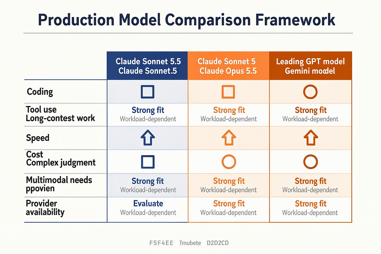 A high-level model-selection scorecard titled Production Model Comparison Framework