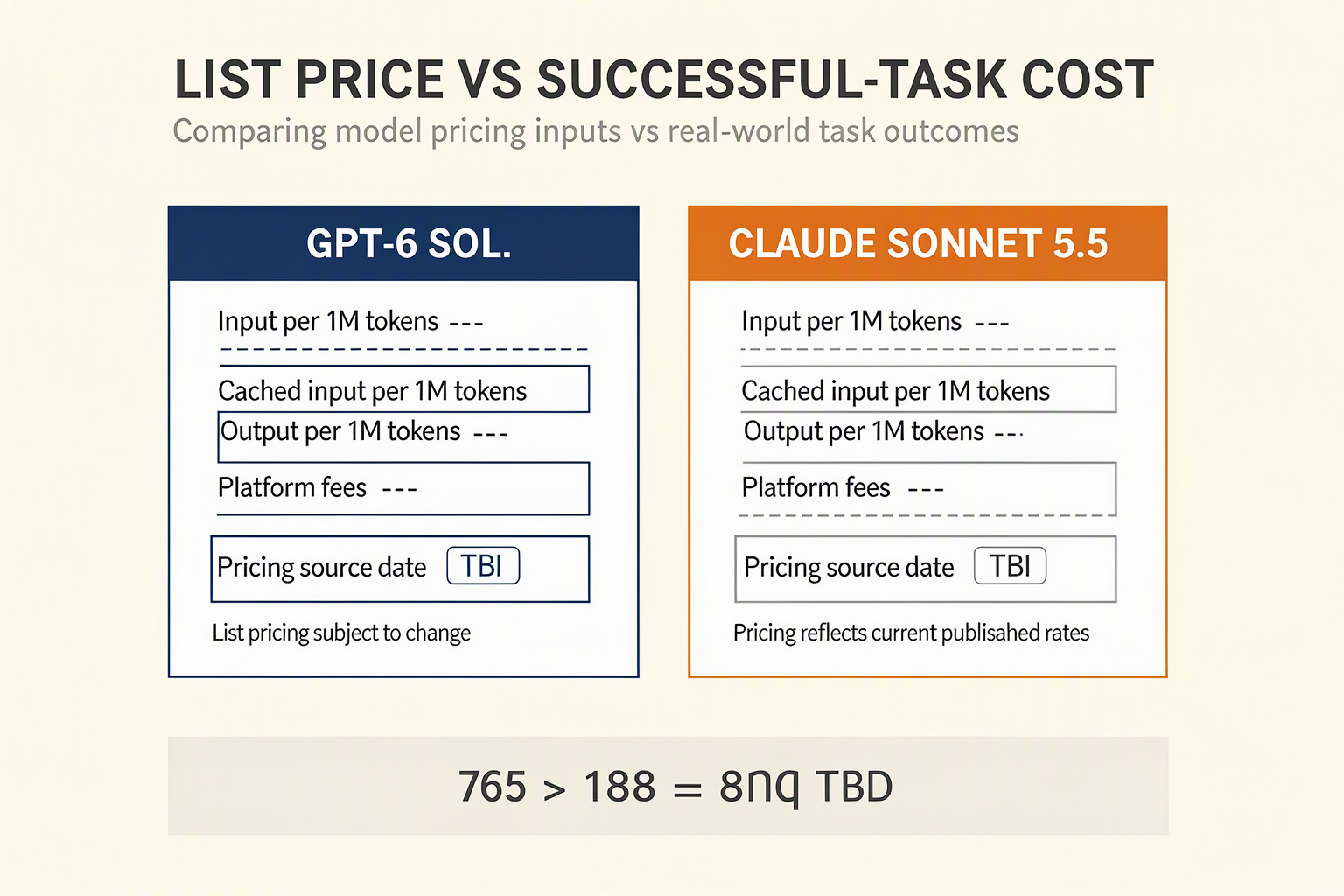A head-to-head pricing infographic titled LIST PRICE VS SUCCESSFUL-TASK COST