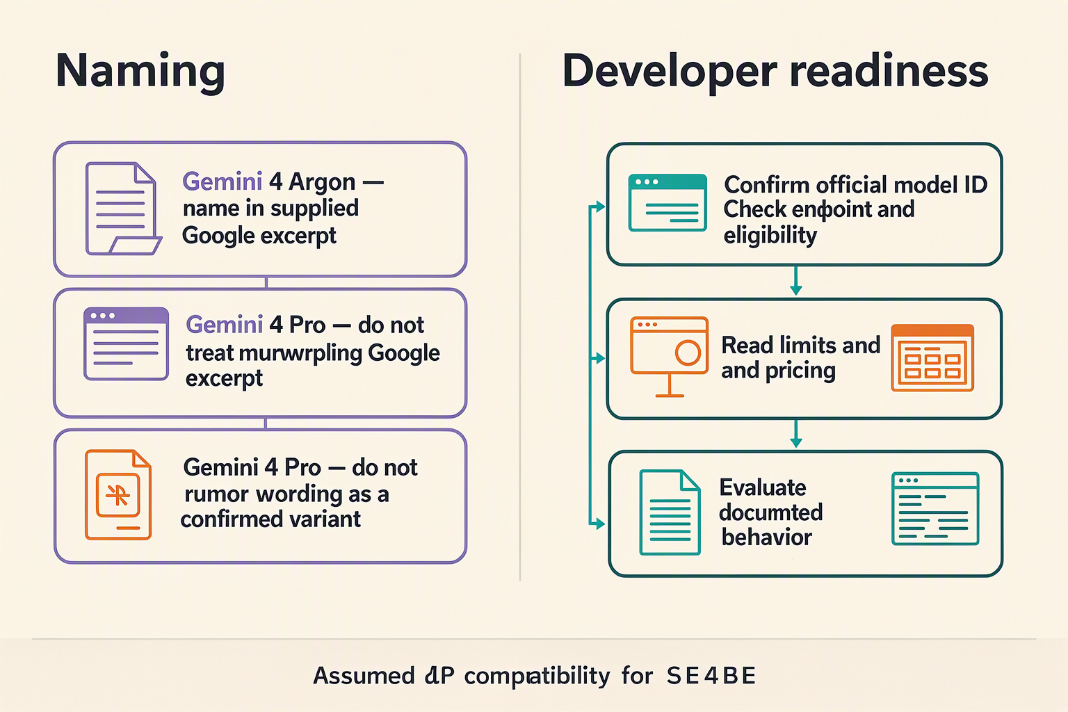 Create a split-panel infographic contrasting naming evidence with developer readiness