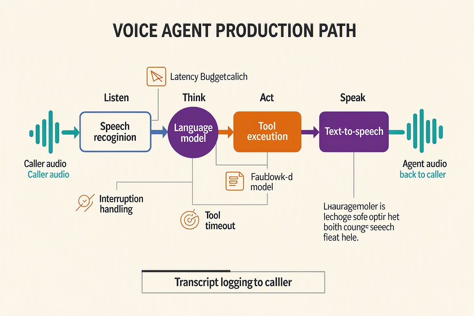 A real-time voice-agent architecture infographic titled VOICE AGENT PRODUCTION PATH