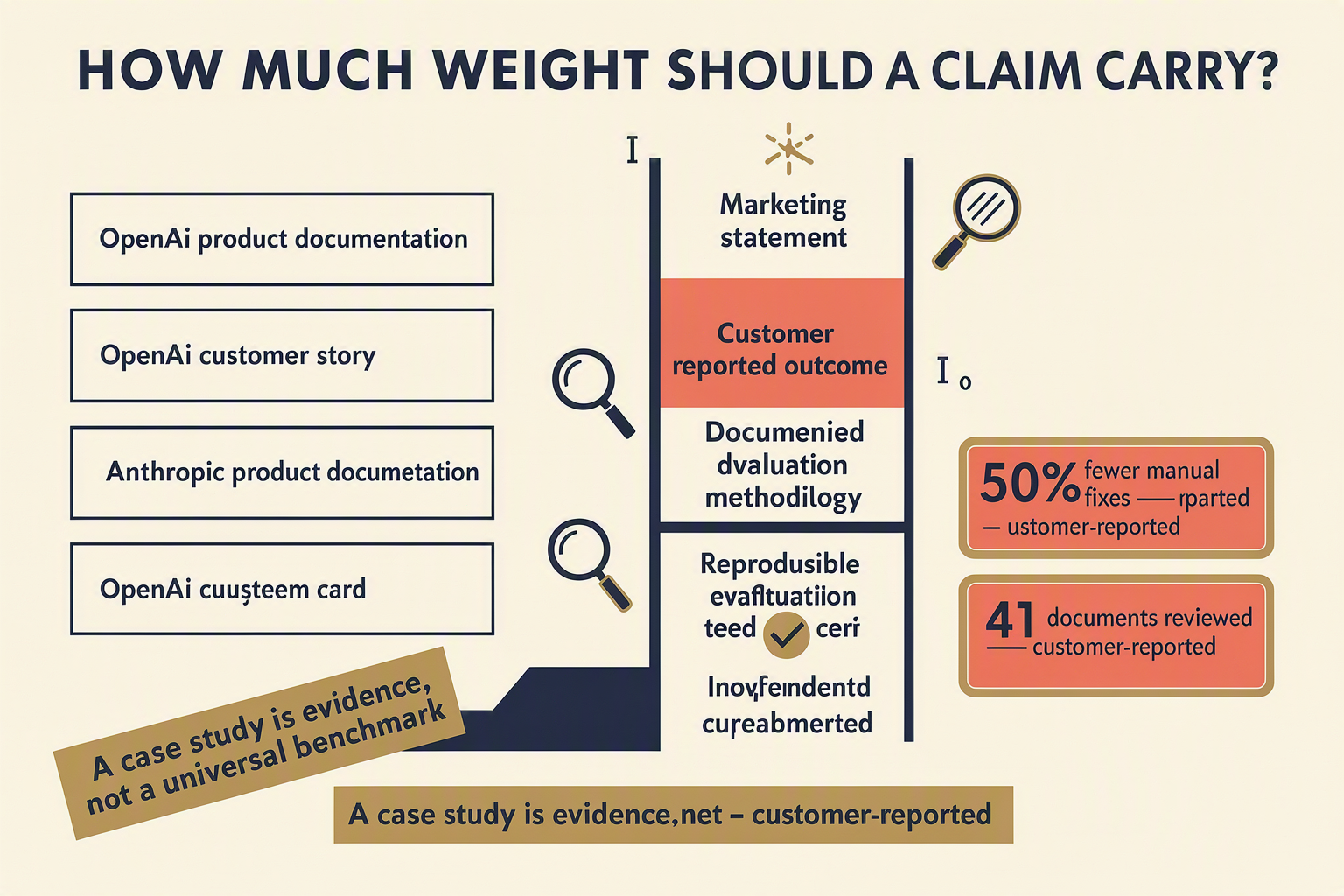 An evidence-ladder infographic titled HOW MUCH WEIGHT SHOULD A CLAIM CARRY?