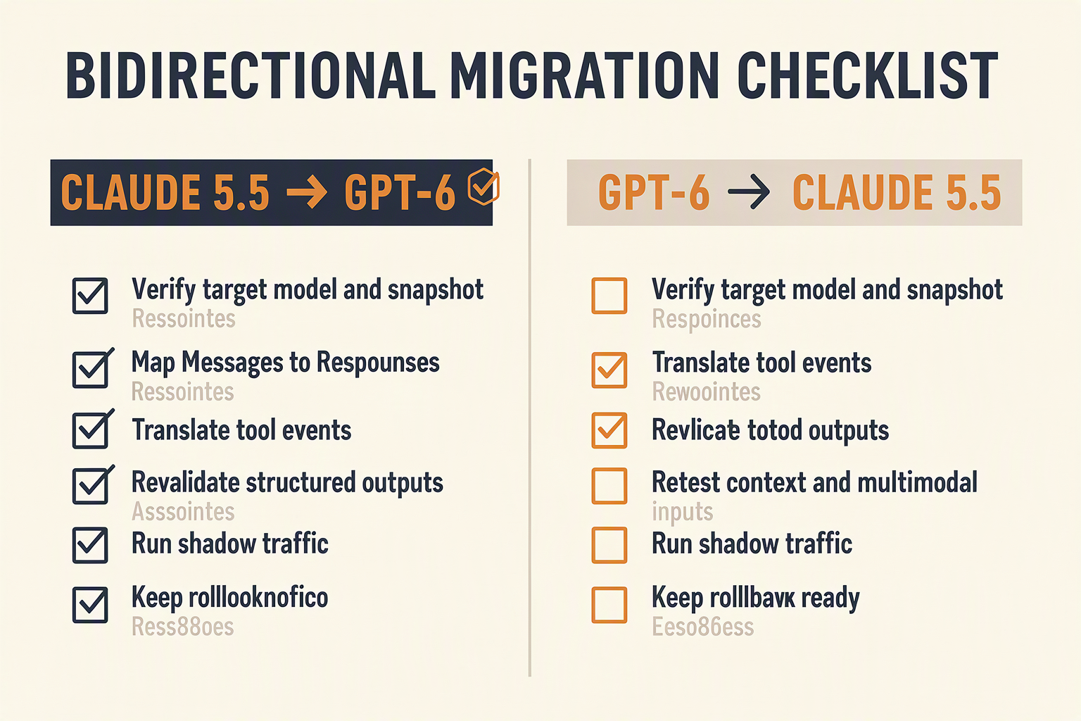 A dual-checklist infographic titled BIDIRECTIONAL MIGRATION CHECKLIST split vertically