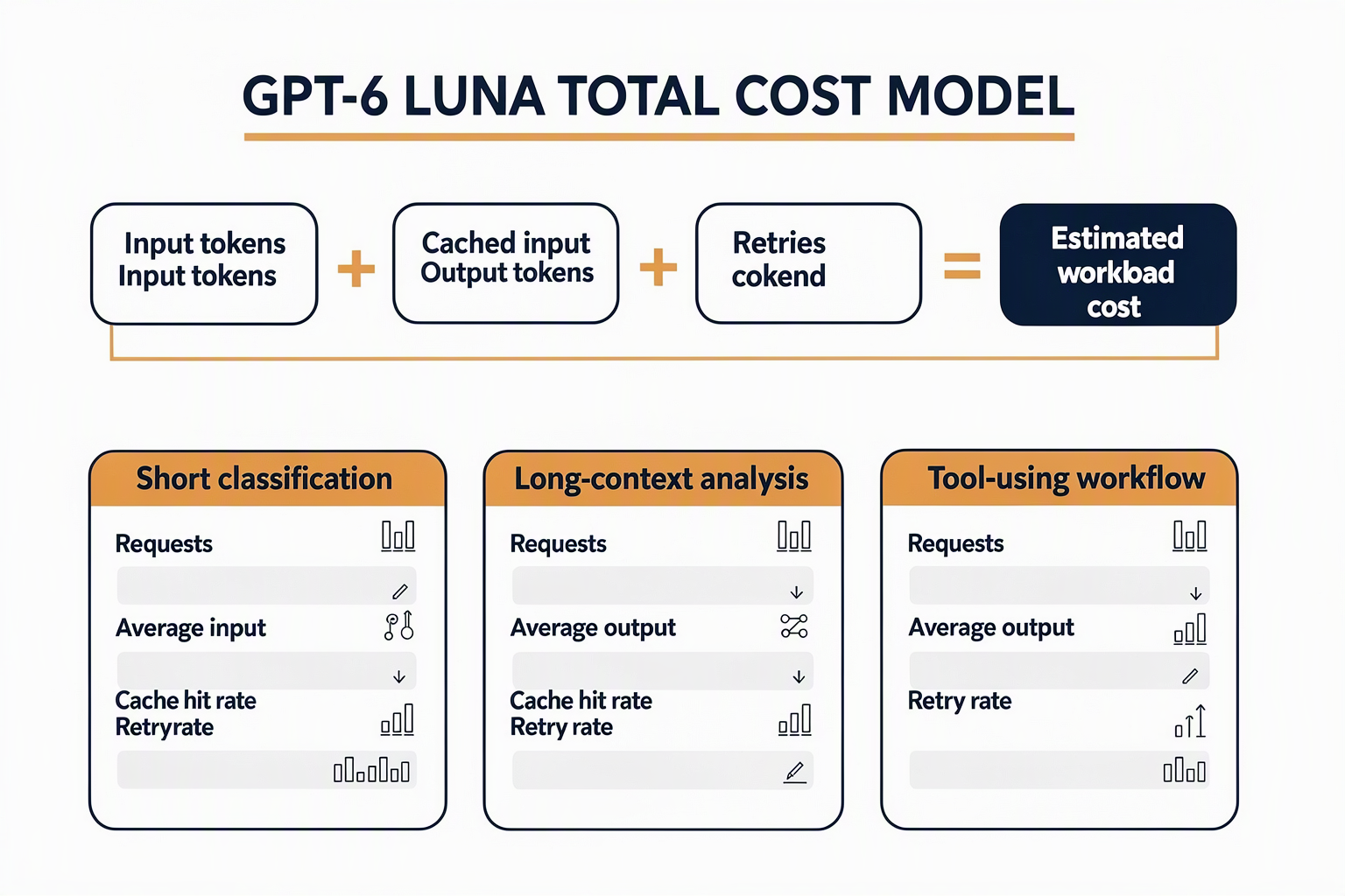 A transparent cost-model infographic titled GPT-6 LUNA TOTAL COST MODEL