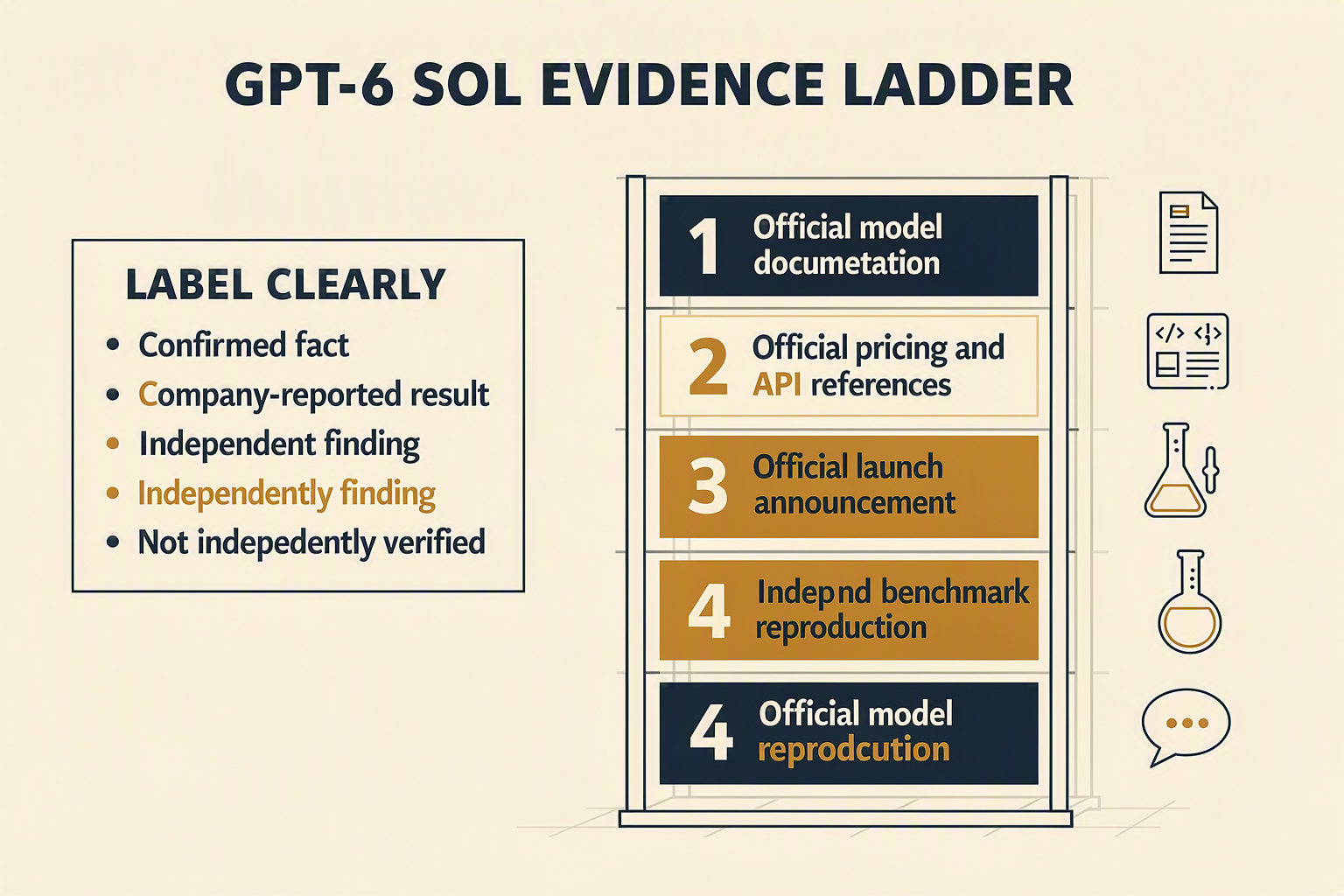 A source-hierarchy infographic titled GPT-6 SOL EVIDENCE LADDER with five ascending steps labelled 1