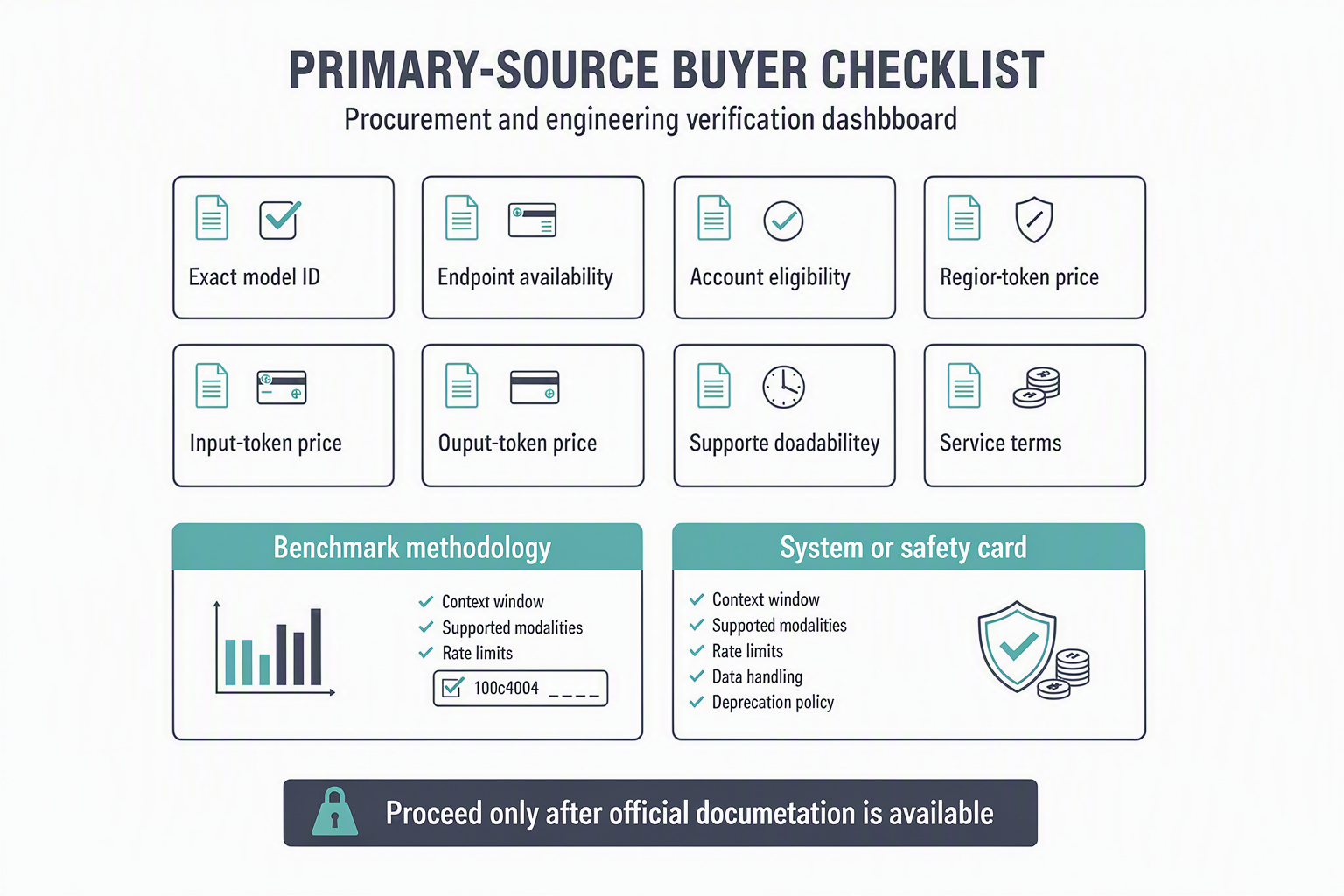 A procurement and engineering verification dashboard titled PRIMARY-SOURCE BUYER CHECKLIST arranged as twelve