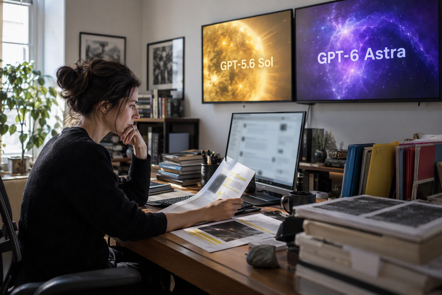 An AI research analyst in a modern editorial archive compares two clearly separated collections of official product material