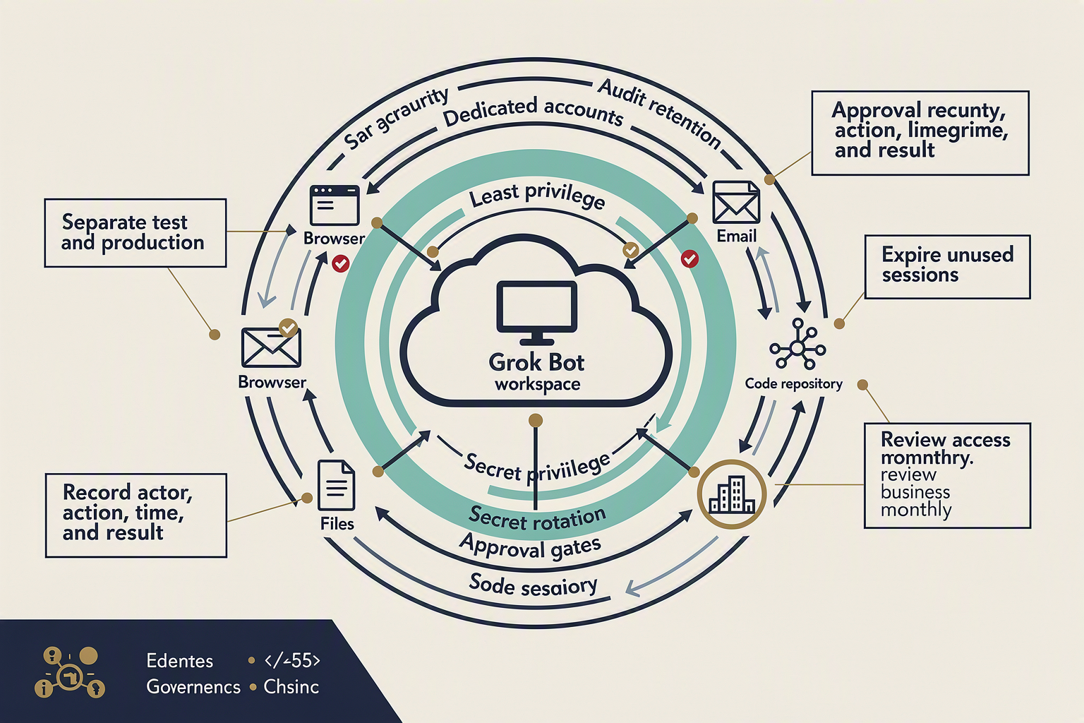 A layered security architecture diagram titled GOVERNANCE FOR PERSISTENT AI AGENTS