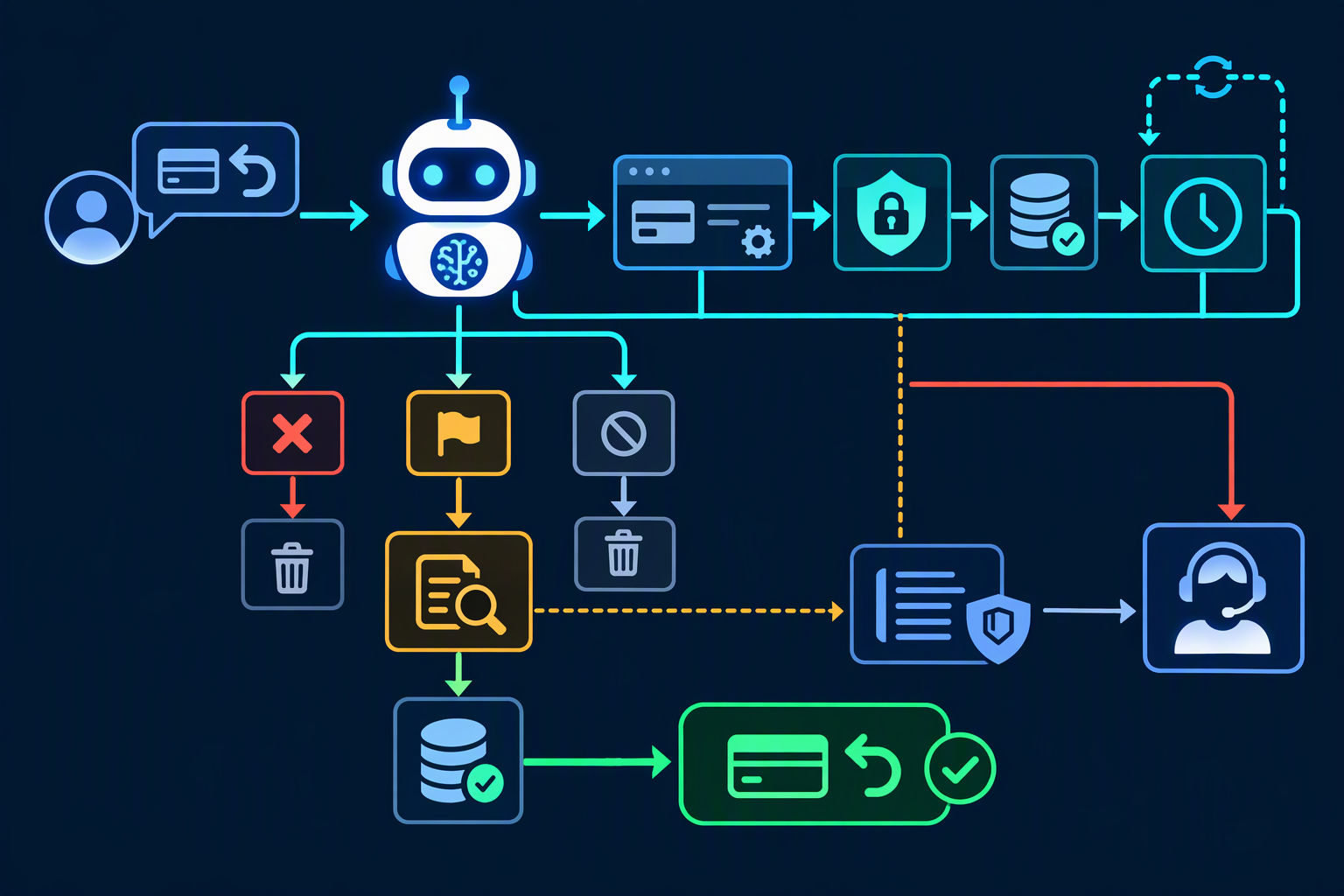 Illustrate a secure customer-support workflow as a layered architectural cutaway
