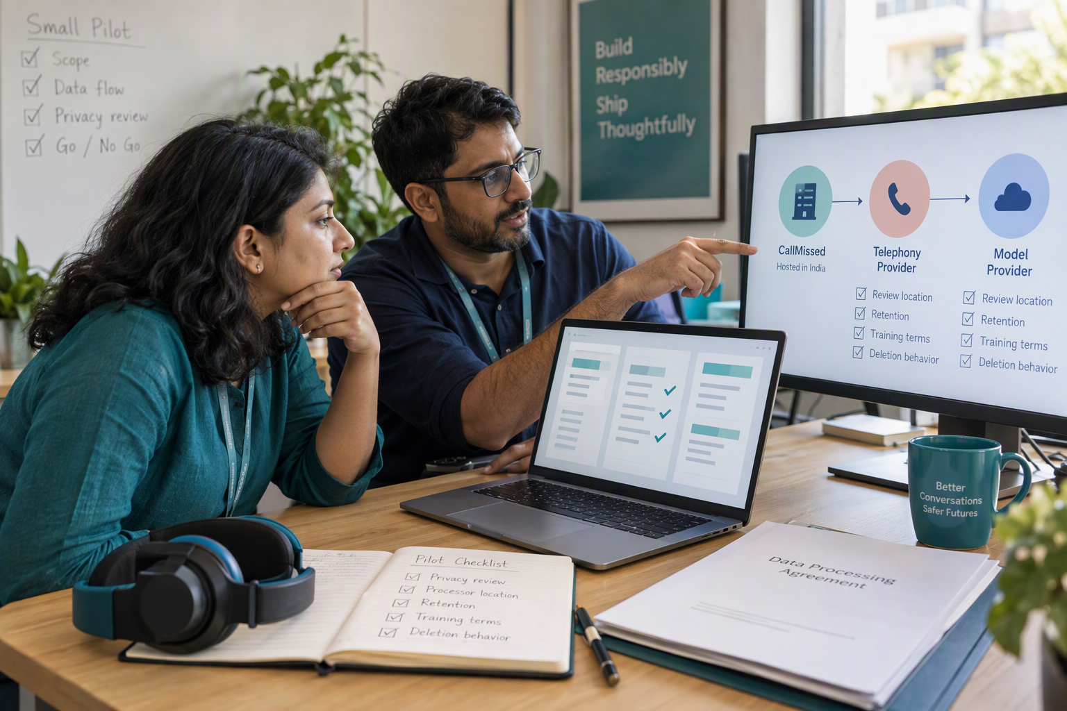 A team reviews vendor documentation and downstream data flows before a limited AI-agent pilot