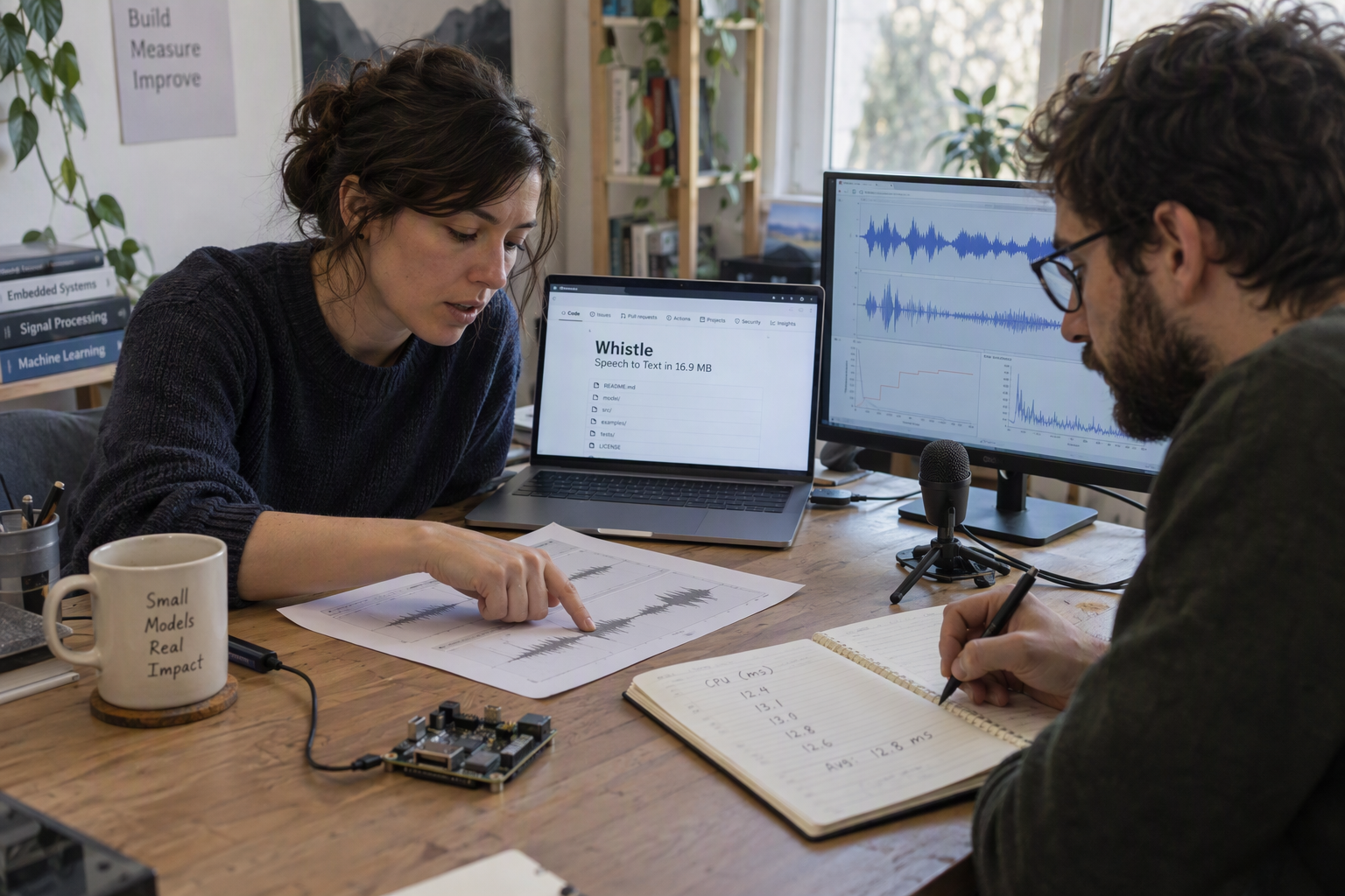 A technical editor and engineer comparing release documentation with experimental records