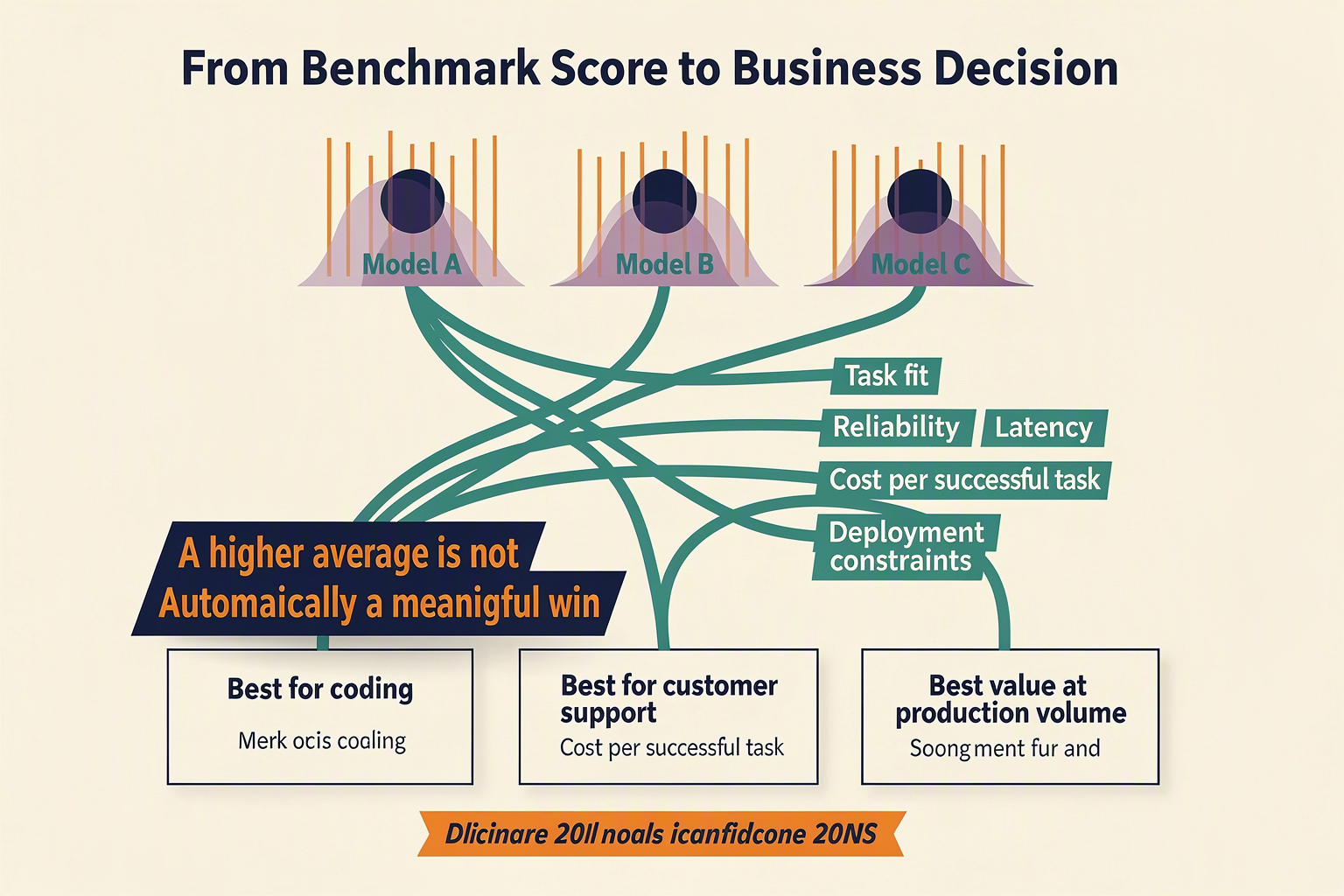 Decision diagram showing why uncertainty, cost and task fit outweigh one model rank