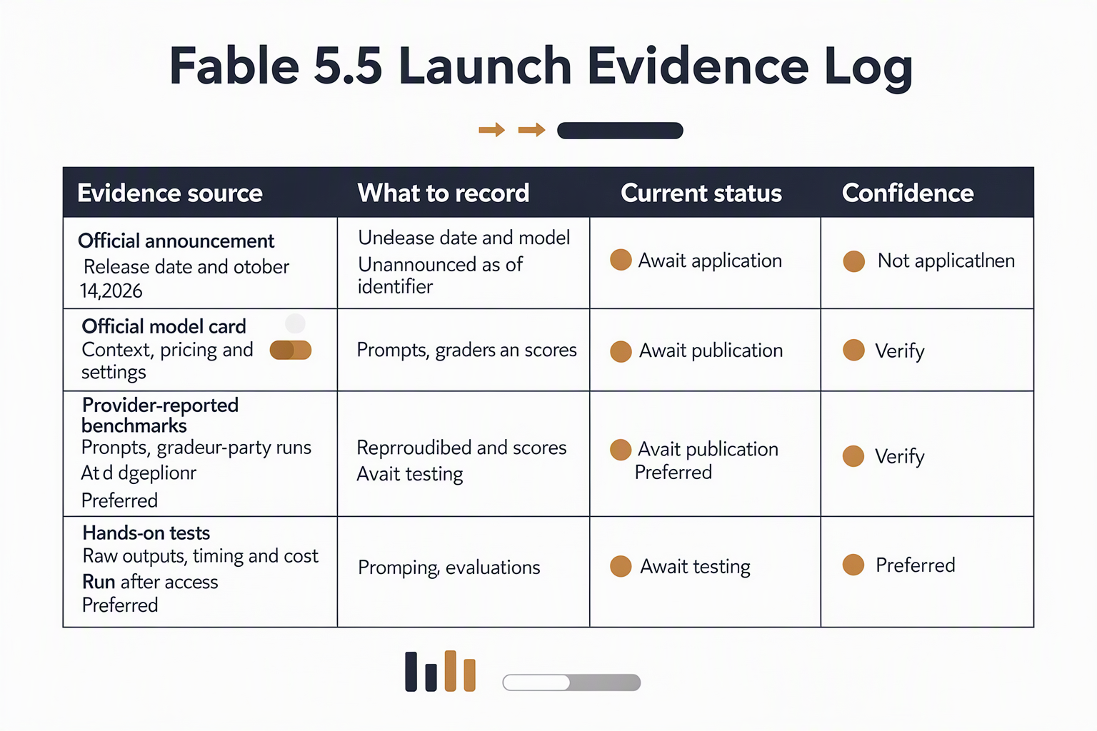 Evidence log separating confirmed, provider-reported and independent Fable 5.5 information