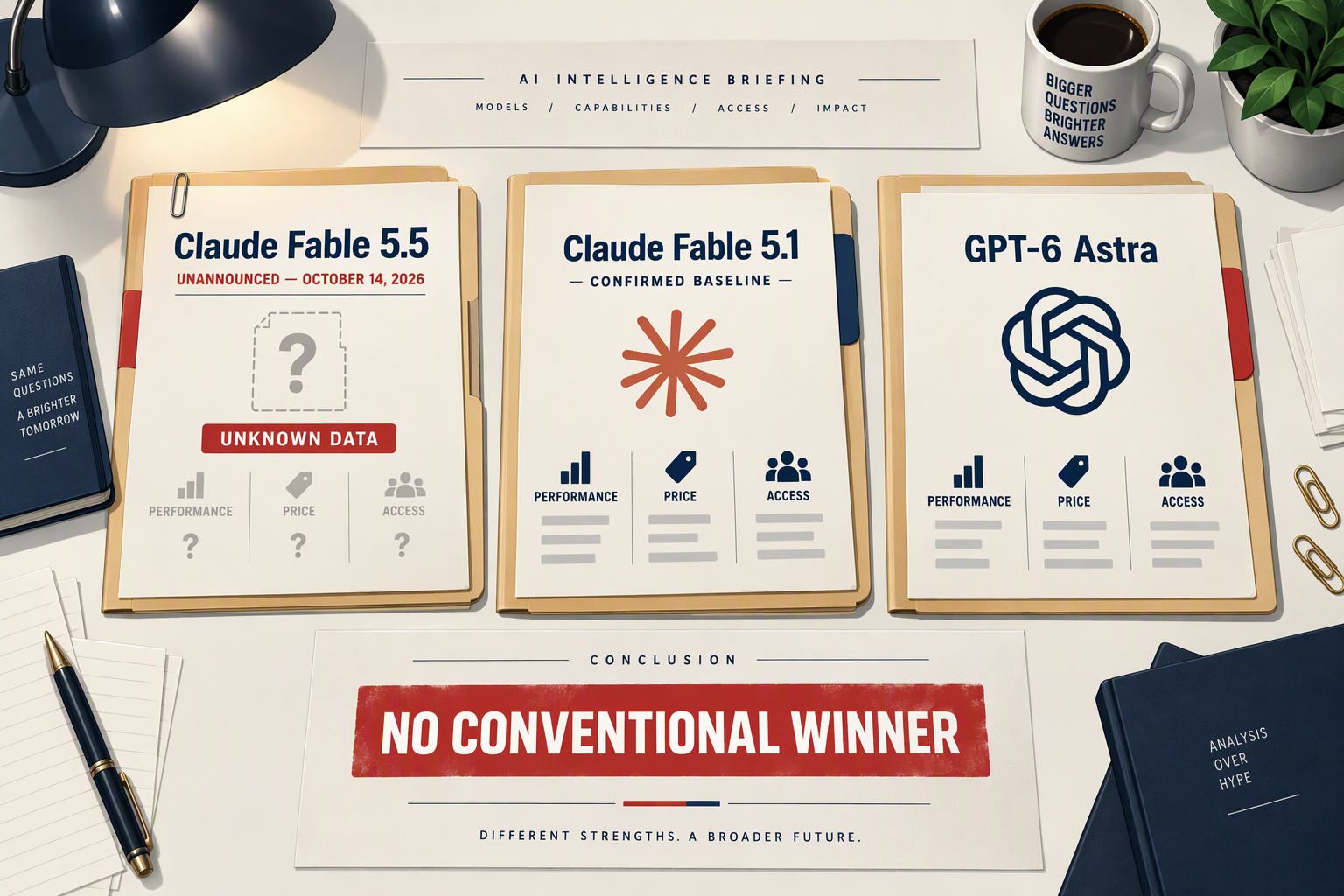 Evidence desk showing Fable 5.5 as unannounced and Fable 5.1 as the confirmed comparison baseline