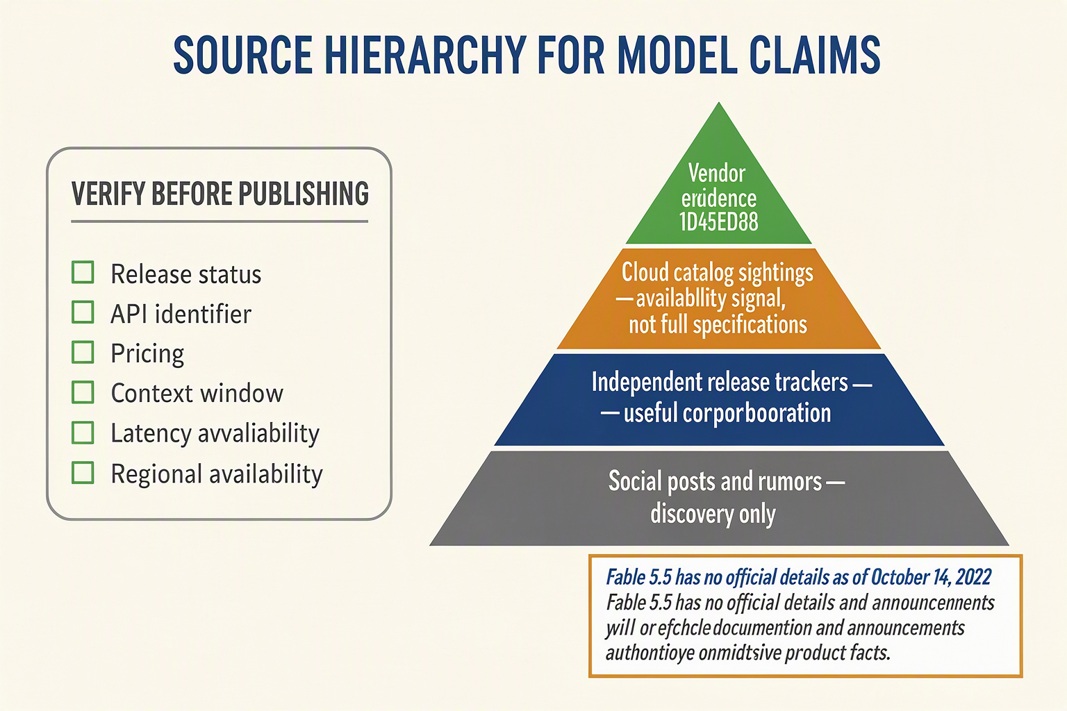 Evidence hierarchy for verifying AI model releases, specifications, pricing, and availability