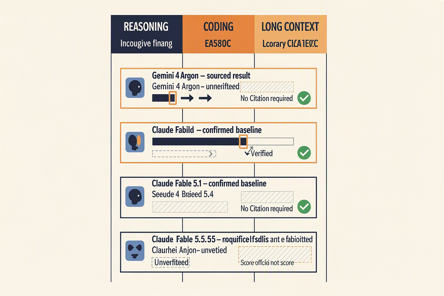 Benchmark framework comparing sourced results while leaving Fable 5.5 scores unknown