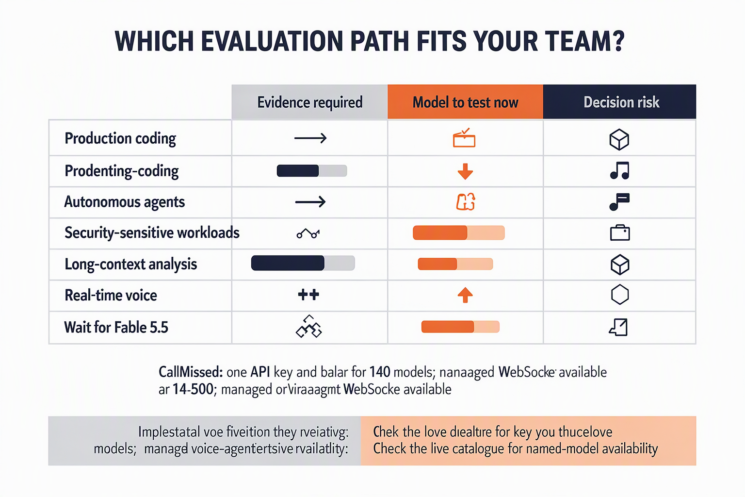 Decision table mapping AI use cases to evidence requirements, tests and deployment risks