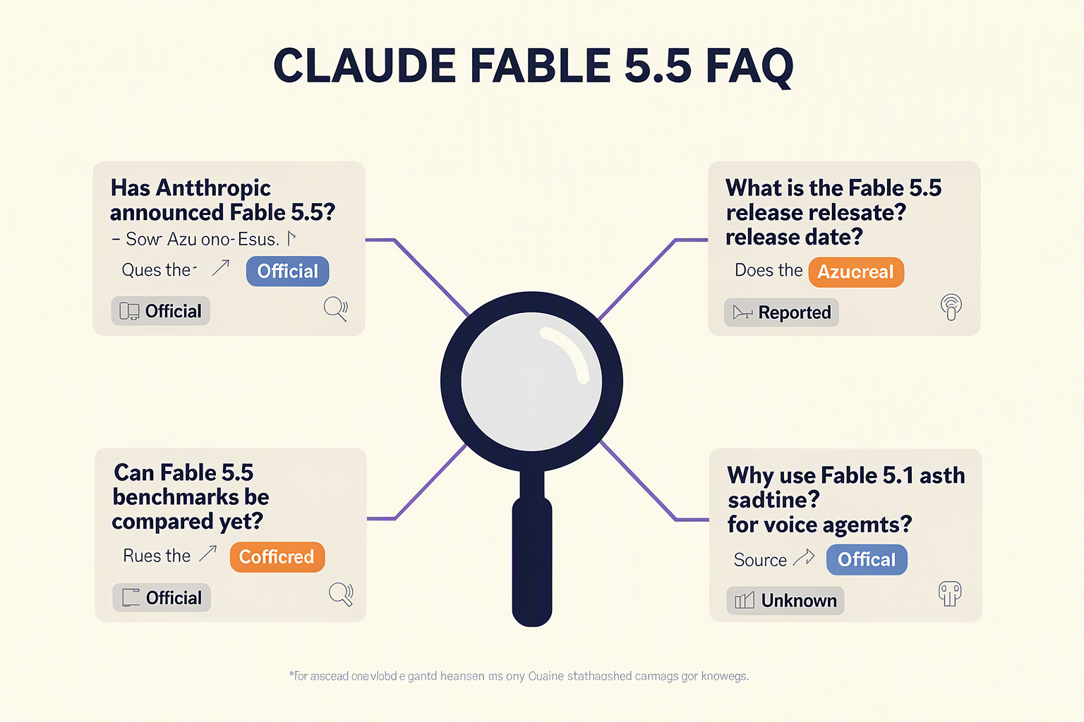 FAQ map covering the Fable 5.5 release date, Azure listing, benchmarks and voice-agent use
