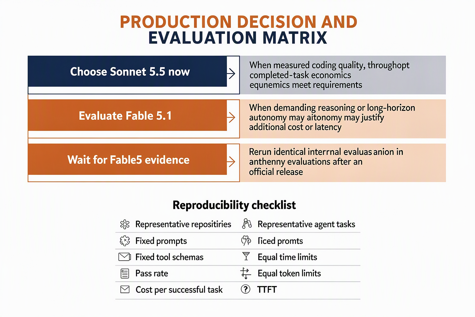 Decision table and reproducible evaluation matrix for Sonnet 5.5, Fable 5.1 and future Fable 5.5