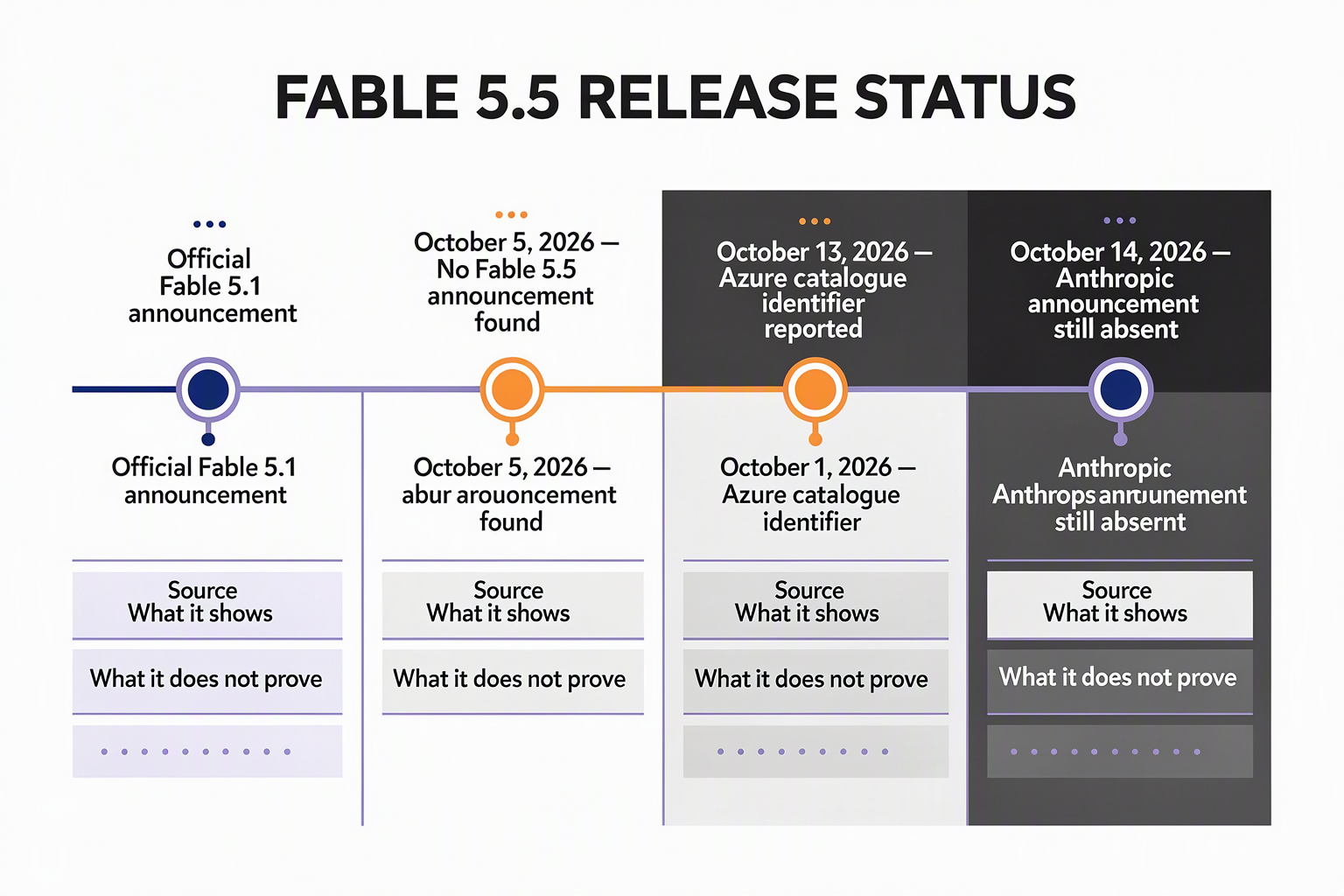 Timeline separating official Fable announcements from the reported Azure listing and rumors