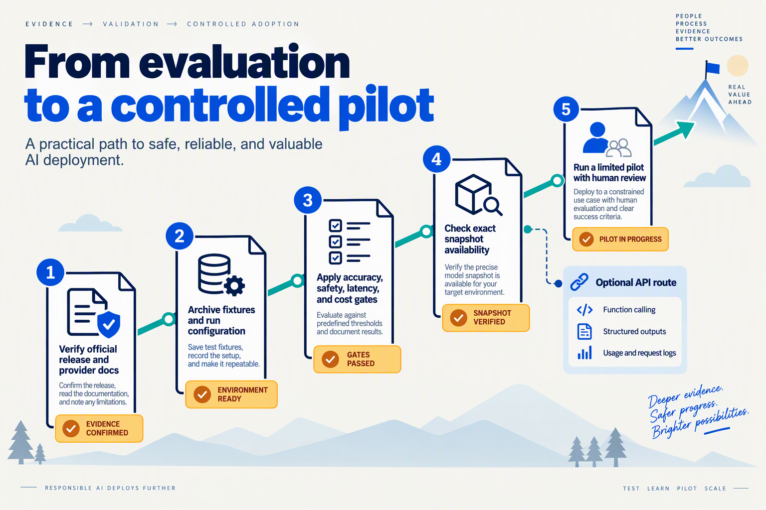 Roadmap from verified documentation and archived test fixtures to release gates and a human-reviewed pilot