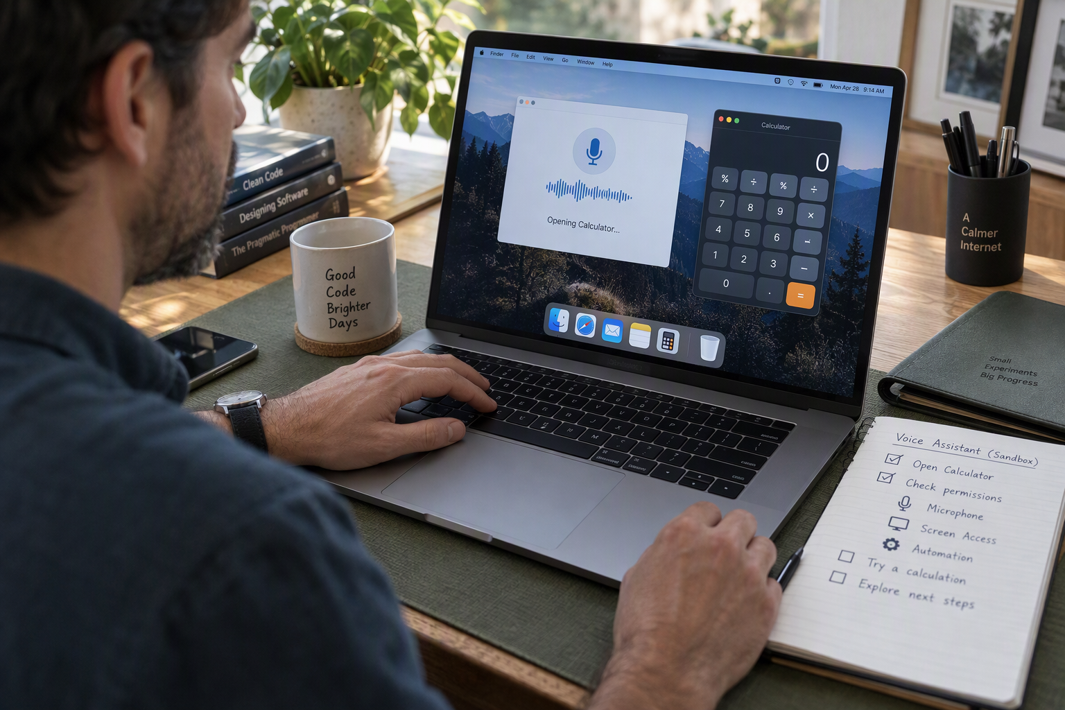 Developer testing a harmless application-opening request with a hold-to-talk shortcut on a Mac