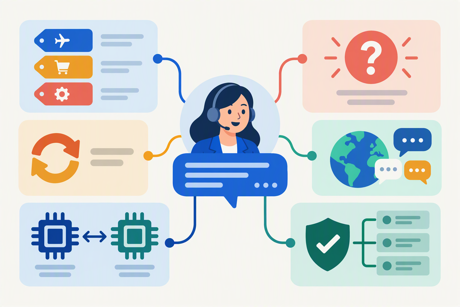 Five FAQ cards explain training needs, classifier comparisons, multiple intents, unknown requests, and confidence