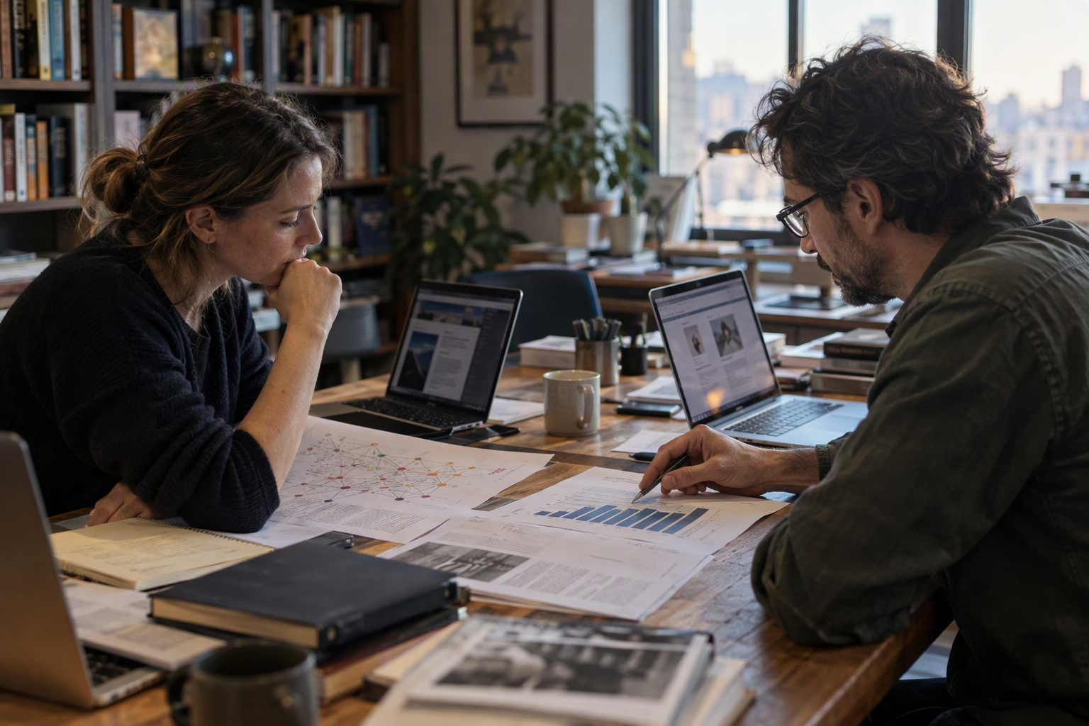 An editor and researcher compare technical reporting with research diagrams and benchmark caveats